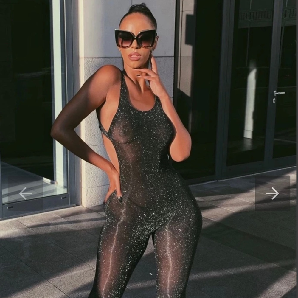Black mesh sparkly jumpsuit